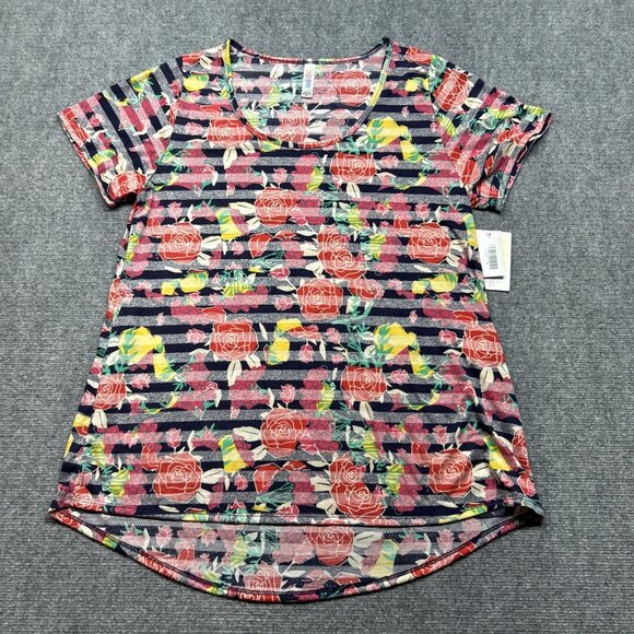 LulaRoe Lot of 2 Classic T-Shirt Womens XL Multicolor Floral Striped Stretch New - Picture 5 of 7